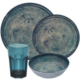 PRODUKTSET - 33414+30666 - Hummelladen Melamingeschirrset Mondgranit mit Trinkglas Blau 400 ml 4 Personen