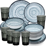 PRODUKTSET - 33410+30669 - Hummelladen Melamingeschirrset Schiefer + Trinkglas grau 400ml 6 Personen