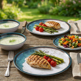 PRODUKTSET - 33413+30663 - Hummelladen Melamingeschirrset Lagune mit klaren Gläsern 400ml 6 Personen
