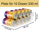 Kühlschrank-Organizer 36x14,5x10 cm durchsichtig - für 10 Dosen 330ml Aufbewahrungsbox Getränkedosen Dosenspender Fridge Organizer Kühlschrankbox BPA-frei