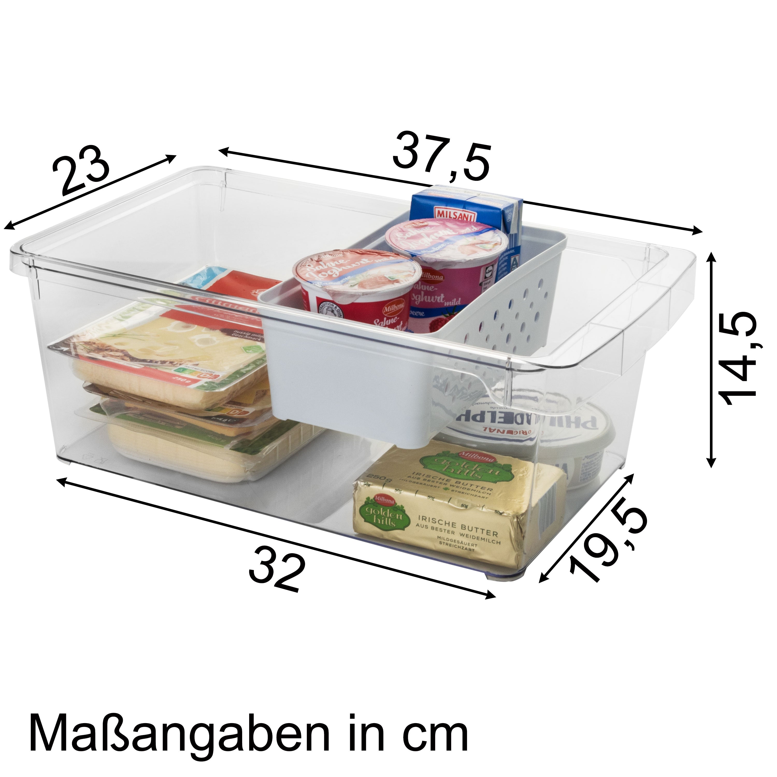 Kühlschrank-Organizer mit Körbchen 37x23x14,5 cm durchsichtig mit Grif – Hummelladen