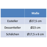 Camping Geschirr aus Melamin 12-teilig für 4 Personen, Vintage Optik blau Spülmaschinenfest, Bruchsicher