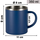 Melamin Geschirr Set Jesolo Blau für 2 Personen 8 Teile - mit Edelstahl Thermo Tassen Steingutoptik Spülmaschinengeeignet Essgeschirr Campingzubehör Campinggeschirr Wohnwagen Camping Festival Picknick