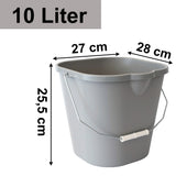 Eimer mit Ausguss und Henkel - 10 Liter - grau - eckig - Putzeimer Haushalt Küche Bad Camping Kunststoff Eimer Haushaltseimer Wassereimer