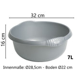 Schüssel rund - 7 Liter - 32 cm - Waschschüssel Spülschüssel Wasserschüssel Lebensmittelecht Kunststoff Spüle Haushaltsschüssel Universal Küchenschüssel Pflege nestbar