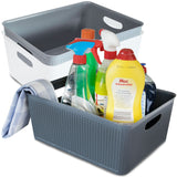 Ordnungsbox-Set WEIß-GRAU-ANTHRAZIT - 33x26x13cm - 10 Liter - DINA4 - Rattanoptik Schubladenorganizer Ordnungskorb Schublade - Organizerbox Ordnungssystem Kunststoff Aufbewahrung Bad Korb Schrank Schreibtisch