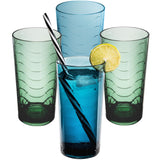 Melamin Geschirr Set Adria Blue für 4 Personen - 16 Teile Blau - mit farblich passenden Trinkgläsern 260 ml aus Acryl Steingutoptik Campinggeschirr