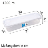 Vorratsdose 1,2 Liter mit Deckel Frischhaltedose - Aufbewahrungsbox mit Deckel - lebensmittelecht - transparent mit weißem Deckel - rechteckig schmal und lang