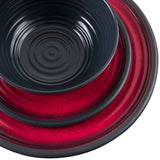 Melamin Geschirr Set für 6 Personen 24 Teile mit Trinkglas rot schwarz Tonoptik - Essgeschirr Acryl Wasserglas - Campinggeschirr