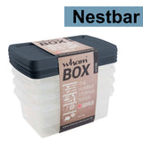 AUFBEWAHRUNGSBOX - 3,5 Liter - Aufbewahrungsbox mit Deckel - 28x17,5x10,5cm transparent Navy Blau - stapelbar - Kunststoff Box Stapelkiste Büro Storage Aufbewahrung Flach