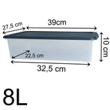AUFBEWAHRUNGSBOX - 8 Liter - DINA4-Format mit Deckel - 39x27,5x10 cm - transparent Navy Blau - stapelbar - Kunststoff Box Stapelkiste Büro Storage Aufbewahrung Flach