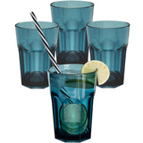 Melamin Geschirr Set Jesolo Blau für 4 Personen - 16 Teile - mit farblich passenden Trinkgläsern 400ml aus Acryl Campinggeschirr