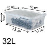 Unterbettkommode Aufbewahrungsbox mit Deckel 32 Liter - 60x40x18cm - transparent stapelbar