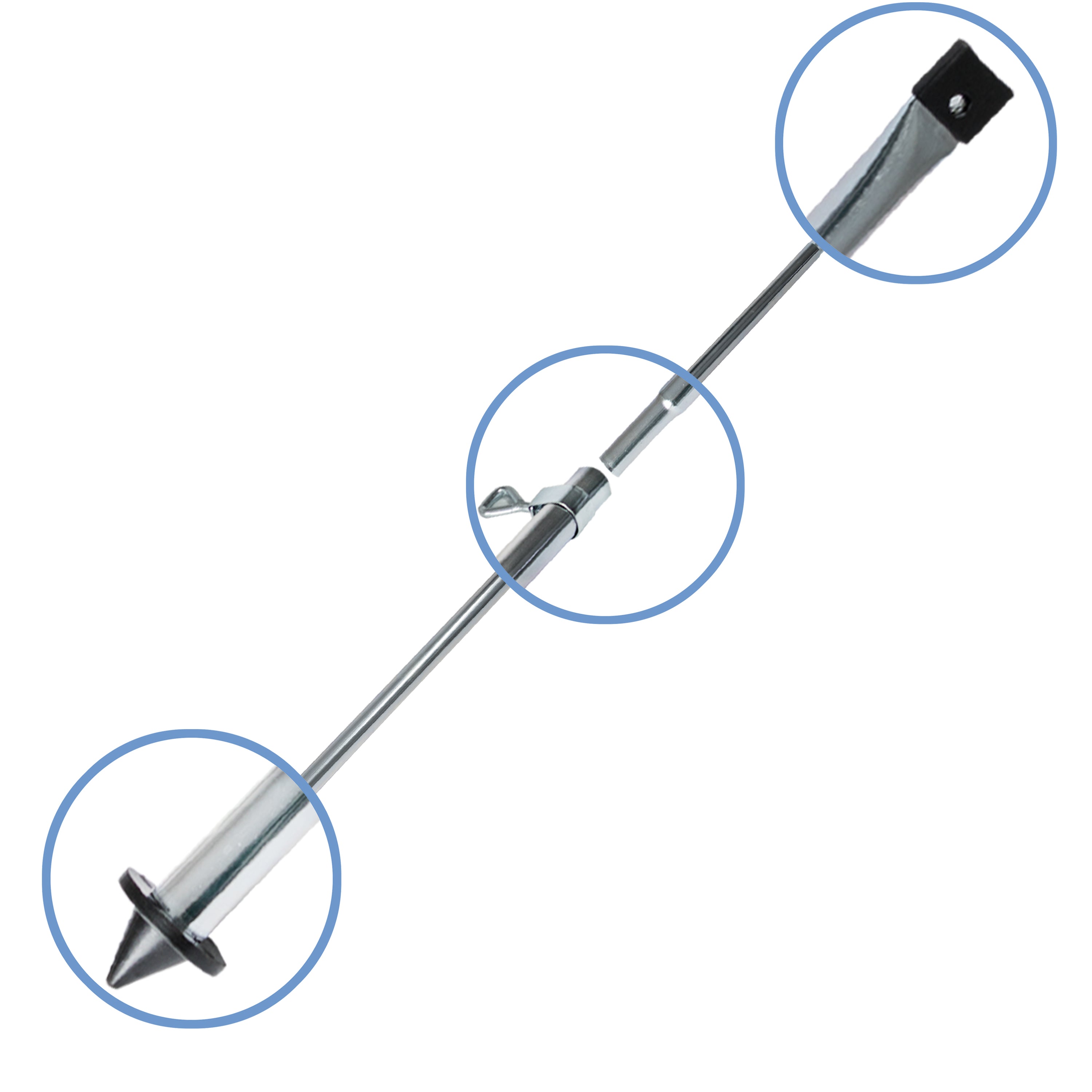 2x Stahl Andruckstange mit Bodenspitze und flachem Ende