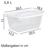 Vorratsdose 3,6 Liter mit Deckel Frischhaltedose - Aufbewahrungsbox mit Deckel - lebensmittelecht - transparent mit weißem Deckel - rechteckig