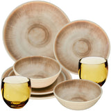 PRODUKTSET - 30514+30672 - Hummelladen Melamingeschirrset Jesolo Sand mit Trinkglas 400ml 2 Personen