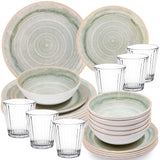 PRODUKTSET - 33412+30680 - Hummelladen Melamingeschirrset Smaragd mit Trinkgläser klar 360ml 6 Personen