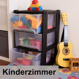 Schubladenbox mit 4 Schubladen 38x38x79 cm - schwarz-transparent Kunststoff Drawer Tower Box Organizer für Schreibtisch Easy-Pull-System