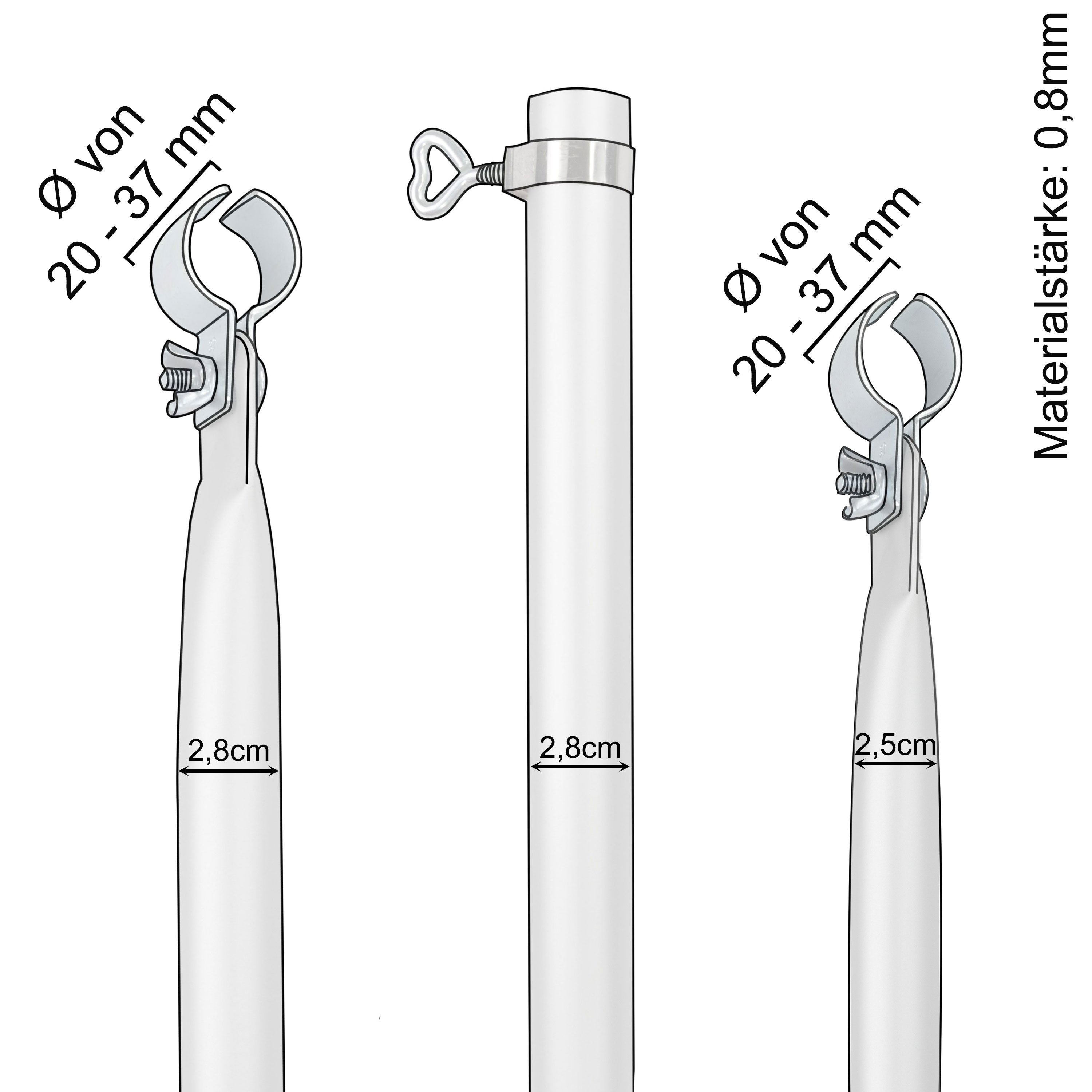 zeltstangen alu 32 mm Aluminium Zeltstange Verandastange - mit 2x Klemmen