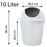 Mülleimer 10 Liter rund Ø28,5x39cm Rattanoptik Schwingdeckel Schwingdeckeleimer Kunststoff Küche Büro Bad Putzeimer Kosmetikeimer Papierkorb Eimer Abfalleimer Abfallbehälter Mülltonne Müll Abfallsammler