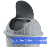 Mülleimer 10 Liter rund Ø28,5x39cm Rattanoptik Schwingdeckel Schwingdeckeleimer Kunststoff Küche Büro Bad Putzeimer Kosmetikeimer Papierkorb Eimer Abfalleimer Abfallbehälter Mülltonne Müll Abfallsammler