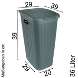 Wäschekorb 36 Liter schmal Grün - Rattanoptik mit Deckel aus recycletem Kunststoff - Wäschesammler mit Löcher 39x29x54cm Wäschebox Wäschesortierer Haushaltskorb Korb Haushalt Wäschetruhe Wäschetonne